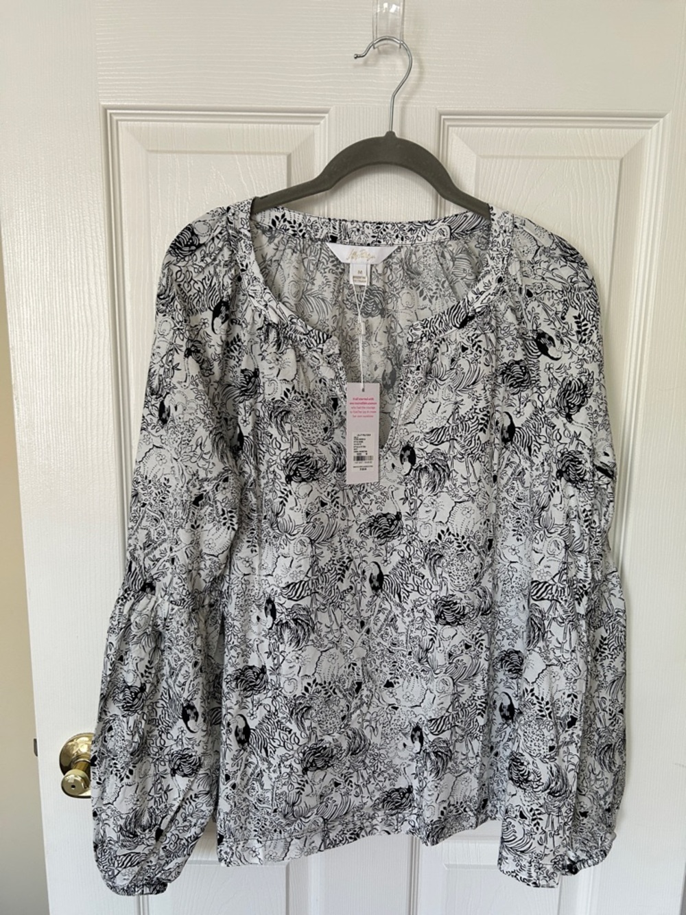 Lilly Pulitzer Sullivan Blouse in the Onyx Animal Magnetism Print